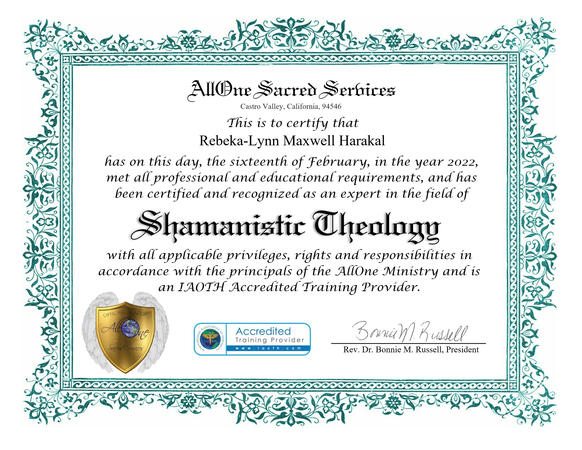 My certificate for Shamanistic Theology My certificate for Shamanistic Theology